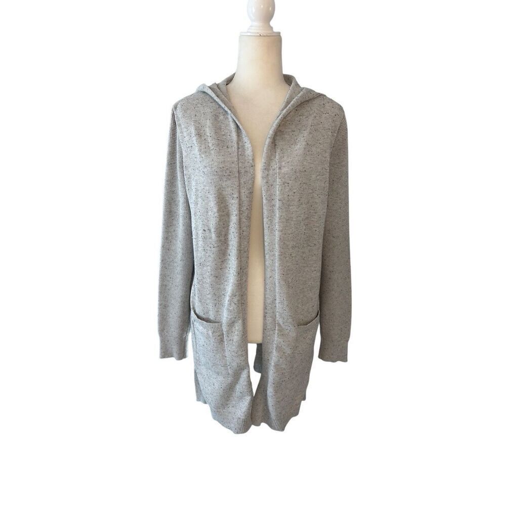 Verve Ami long gray hooded open cardigan with pockets - L